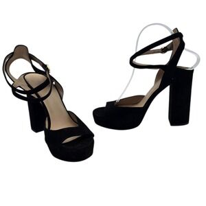 M.Gemi The Notte Nuova Black Suede Platform Heels Ankle Strap Size 38 US 7.5